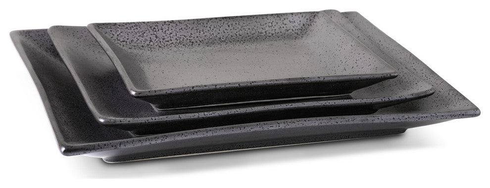 3-Piece Stone Lain Valencia Porcelain Serving Plate Set, Metallic Gray