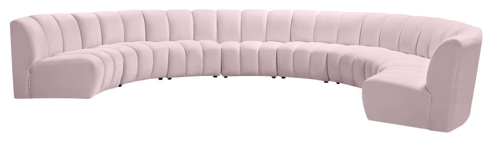 Infinity Channel Tufted Velvet Modular Chair, Pink, 8 Piece