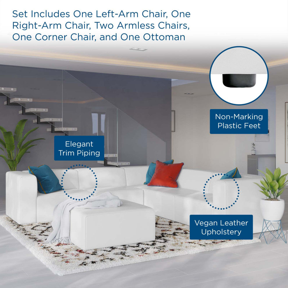 Sectional Sofa Set, Faux Vegan Leather, White, Modern, Living Lounge Hospitality