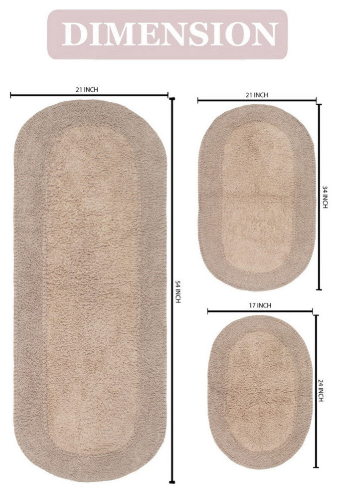 Double Ruffle Collection Bath Rugs Set, 3-Piece Set With Runner, Linen