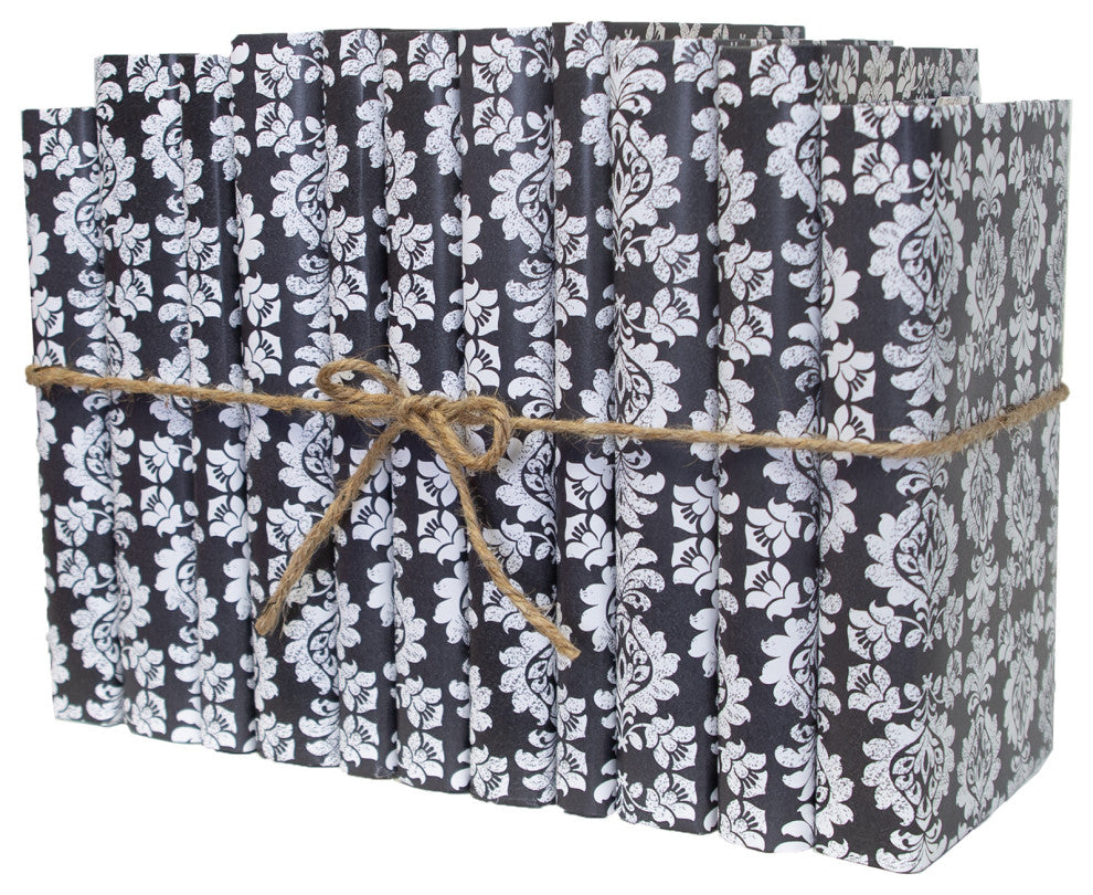 Decorative Books - Slate Damask Paper Wrapped Book Bundle - 1 foot of Grey Books
