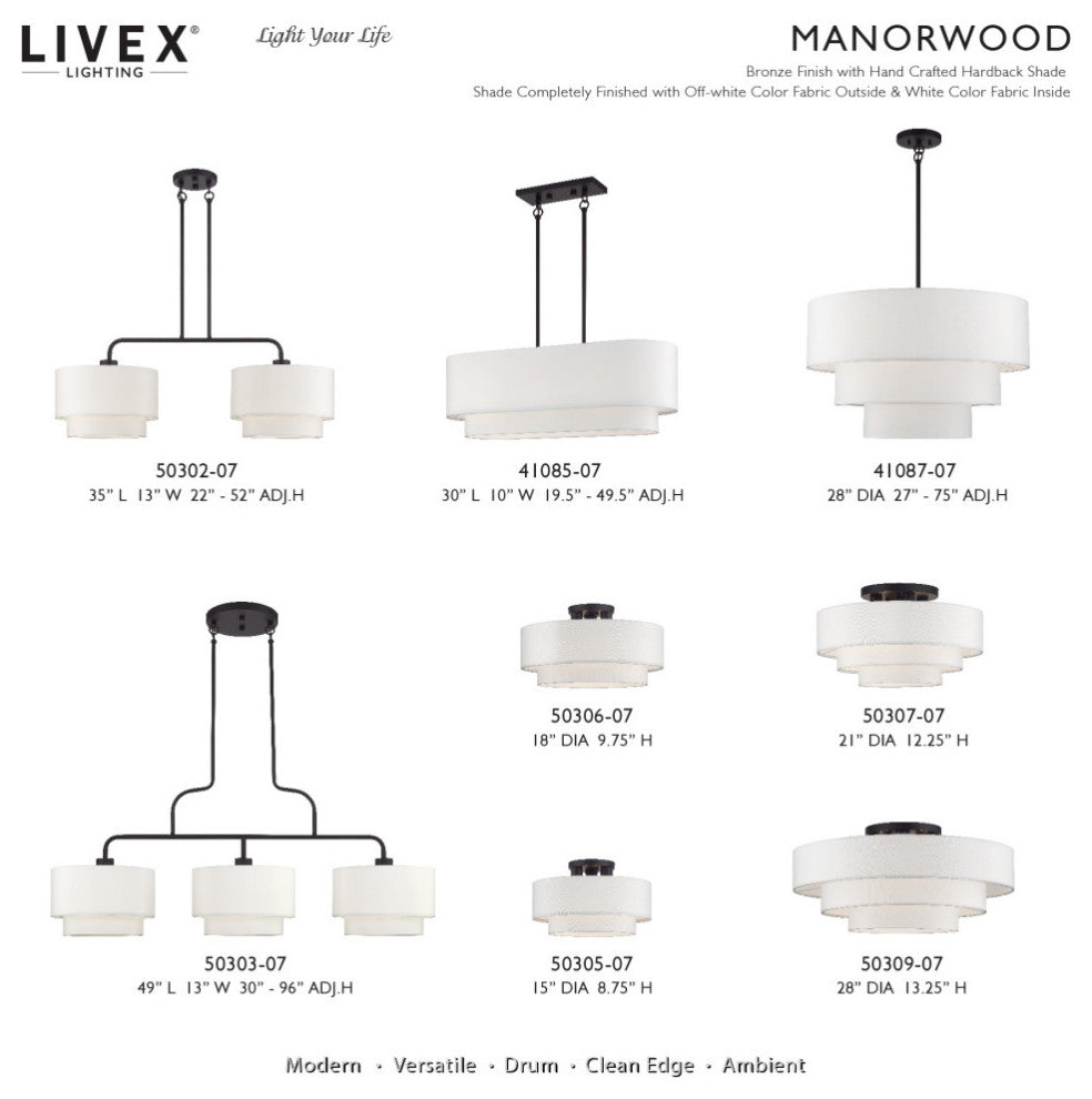 Manorwood 3-Light Bronze Medium Linear Chandelier with Hand Crafted Shades