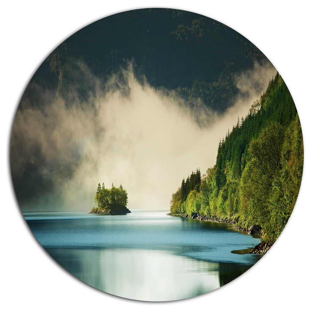Beautiful Lake By Green Mountains, Landscape Round Wall Art, 11"