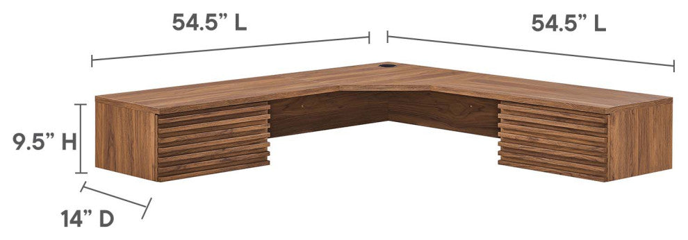 Render Wall Mount Corner Office Desk, Walnut