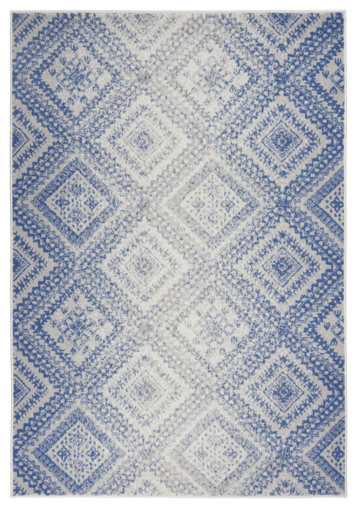 6' X 9' Light Blue Geometric Dhurrie Area Rug