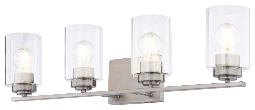 Park Ridge 4.75" 1-Light Black Bathroom Vanity Fixture, Clear Glass Shade, Satin Nickel, 4-Light