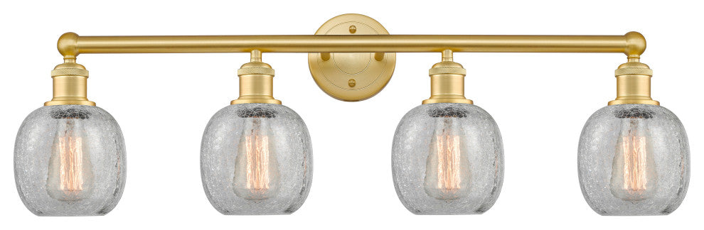 Belfast 4-Light 33" Bath Vanity Light, Satin Gold, Clear Crackle