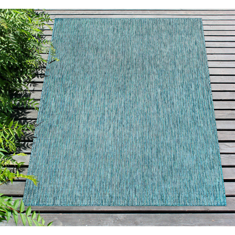 Carmel Texture Stripe Indoor/Outdoor Rug, Aqua, 6'6"x9'3"