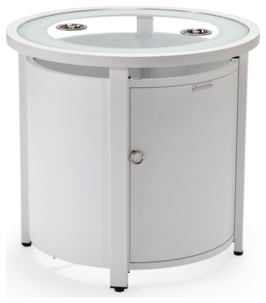 LeisureMod Walbrooke Round Fire Pit Table and Tank Holder, White
