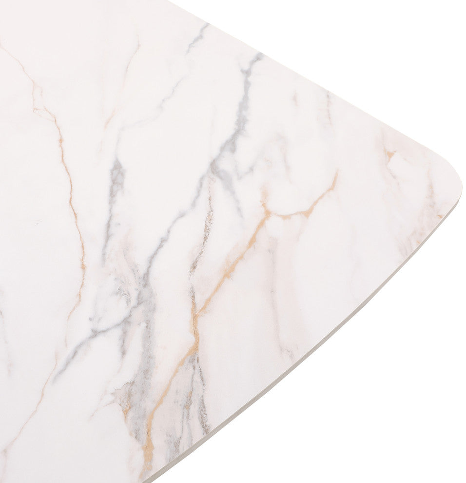 Niya Dining Table, White, Brushed Gold Base