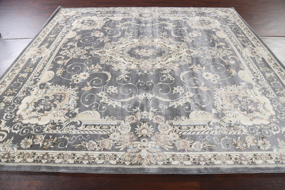 Grey Floral Medallion Transitional Turkish Rug Oriental Carpet 10x10