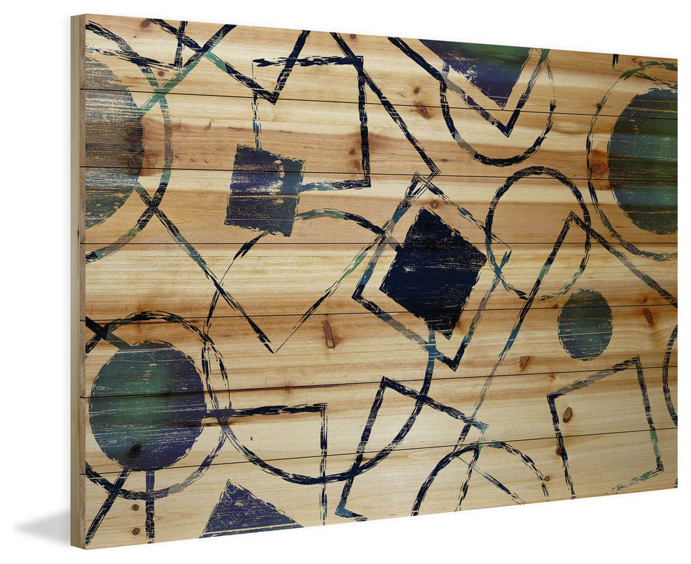 "Shape Party" Painting Print on Natural Pine Wood