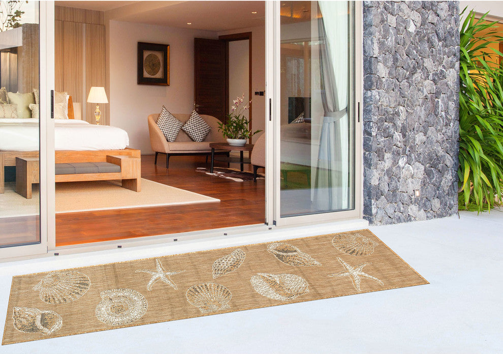 Carmel Shells Indoor/Outdoor Rug, Sand, 1'11"x7'6" Runner