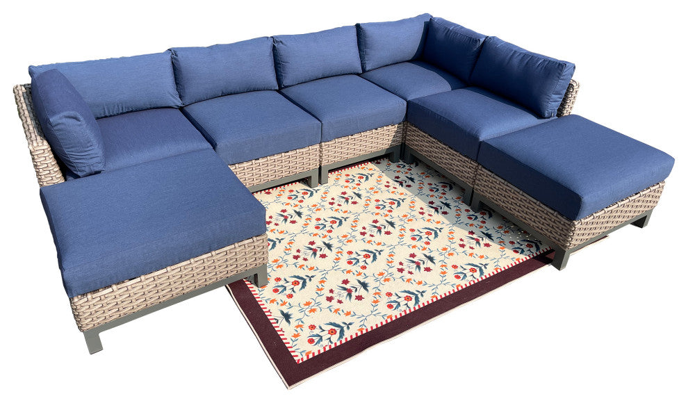 Delta 7-Piece Wicker Outdoor Sectional with Cushions, Spectrum Indigo Acrylic
