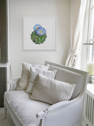 "Blue Cactus" Framed Painting Print, 12"x12"