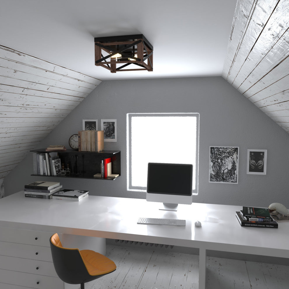 Vaxcel Lighting C0226 Colton 12"W Wood Flush Mount Ceiling - Rustic Oak / Noble