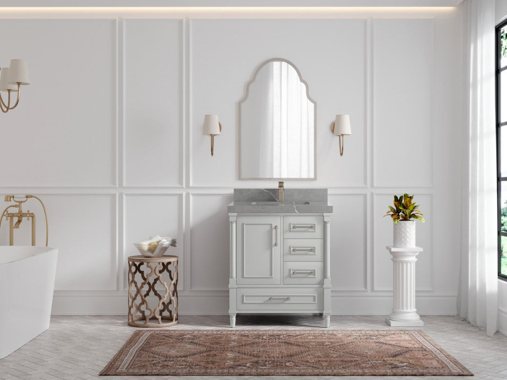 Aberdeen 30 Single Sink Bath Vanity in Coventry Gray 2" Piatra Gray