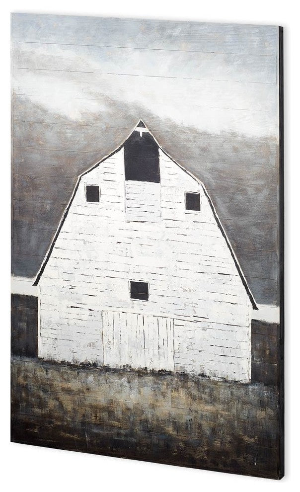 Sawmill Creek Farmhouse White Barn Original Hand Painted on Wood Oil Painting