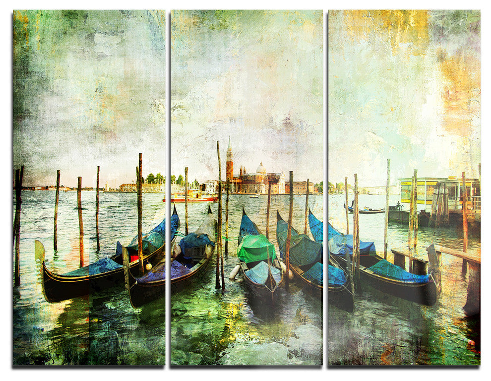 "Venetian Gondolas" Painting Metal Wall Art, 3 Panels, 36"x28"