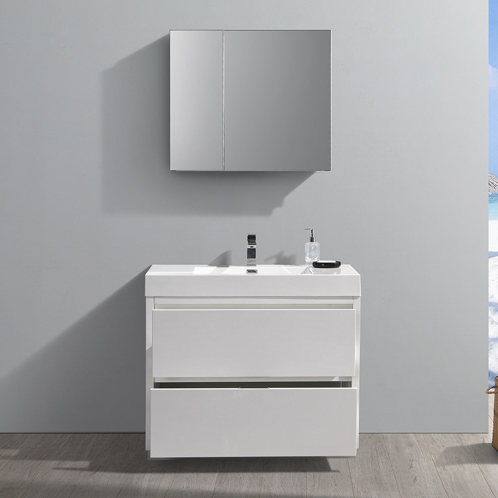 Valencia 40" Glossy White Modern Bathroom Vanity, Medicine Cabinet