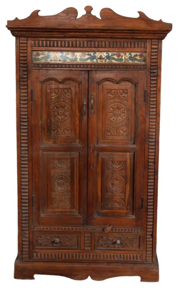 Consigned Antique Armoire Vintage Colonial Style Carved Cabinet 71
