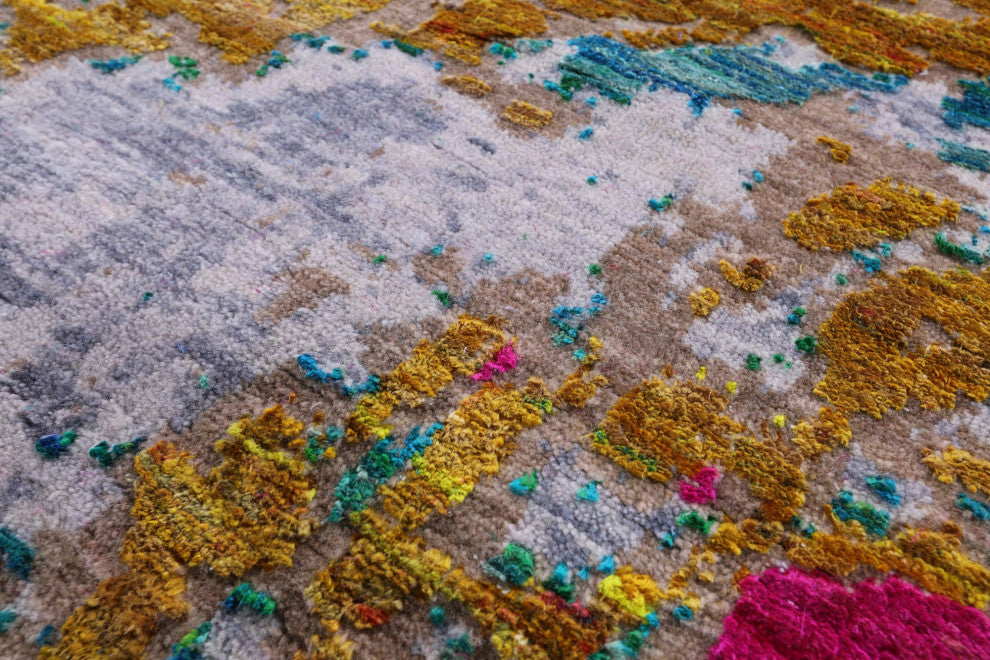 Wool and Silk Handmade Abstract Rug 7' 11" X 10' 3" Q11855