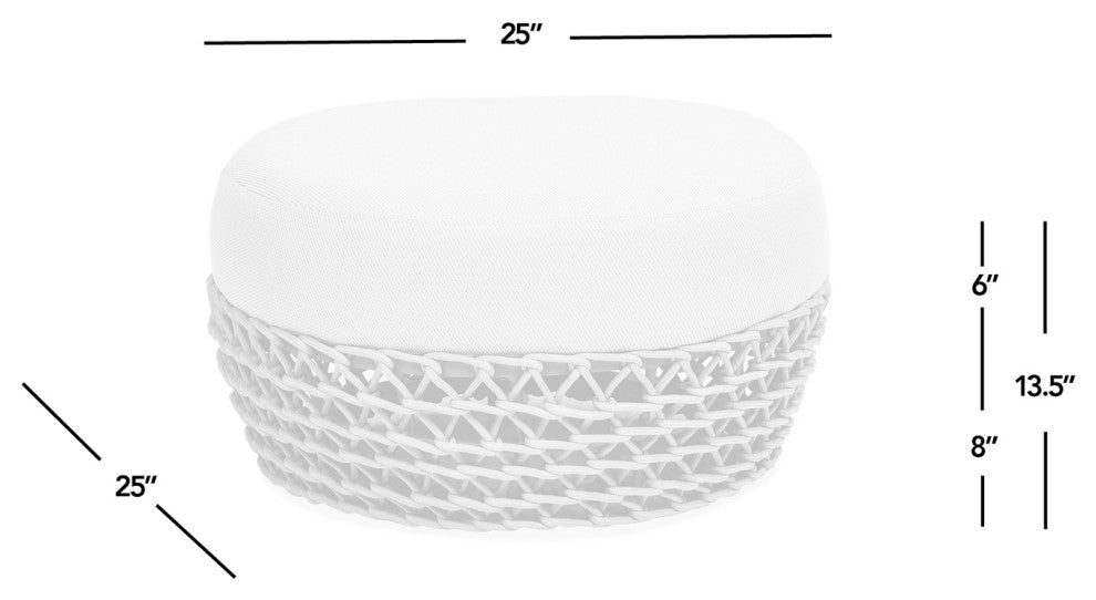 Willow 25" Outdoor Ottoman with Rope Details, Graphite Gray-Black Sunbrella Acrylic