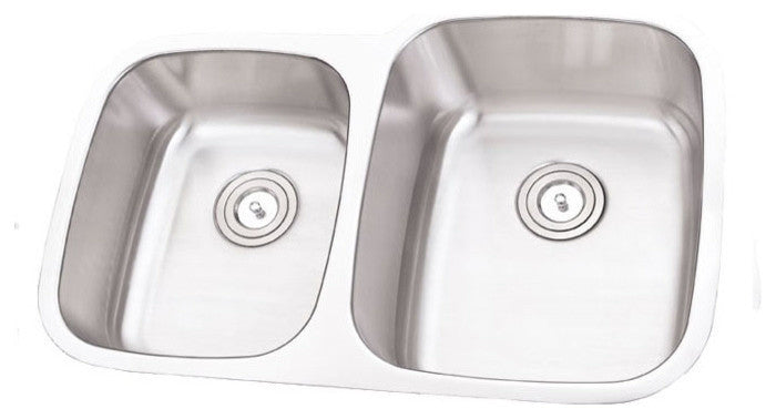32" Stainless Steel Undermount Double Bowl Kitchen Sink, 16 Gauge, Right
