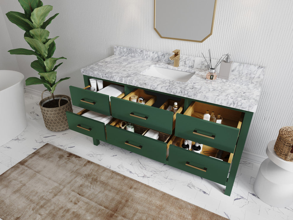 Parker 60 Single Sink Bathroom Vanity in Lafayette Green  2" Carrara Quartz