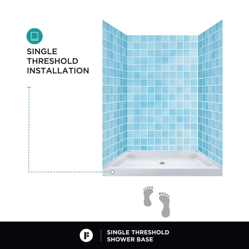 Fine Fixtures Single Threshold Shower Base, 60x30 - Center Drain