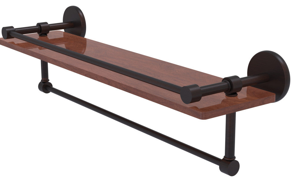 Prestige Skyline 22" Wood Shelf, Gallery Rail and Towel Bar, Venetian Bronze