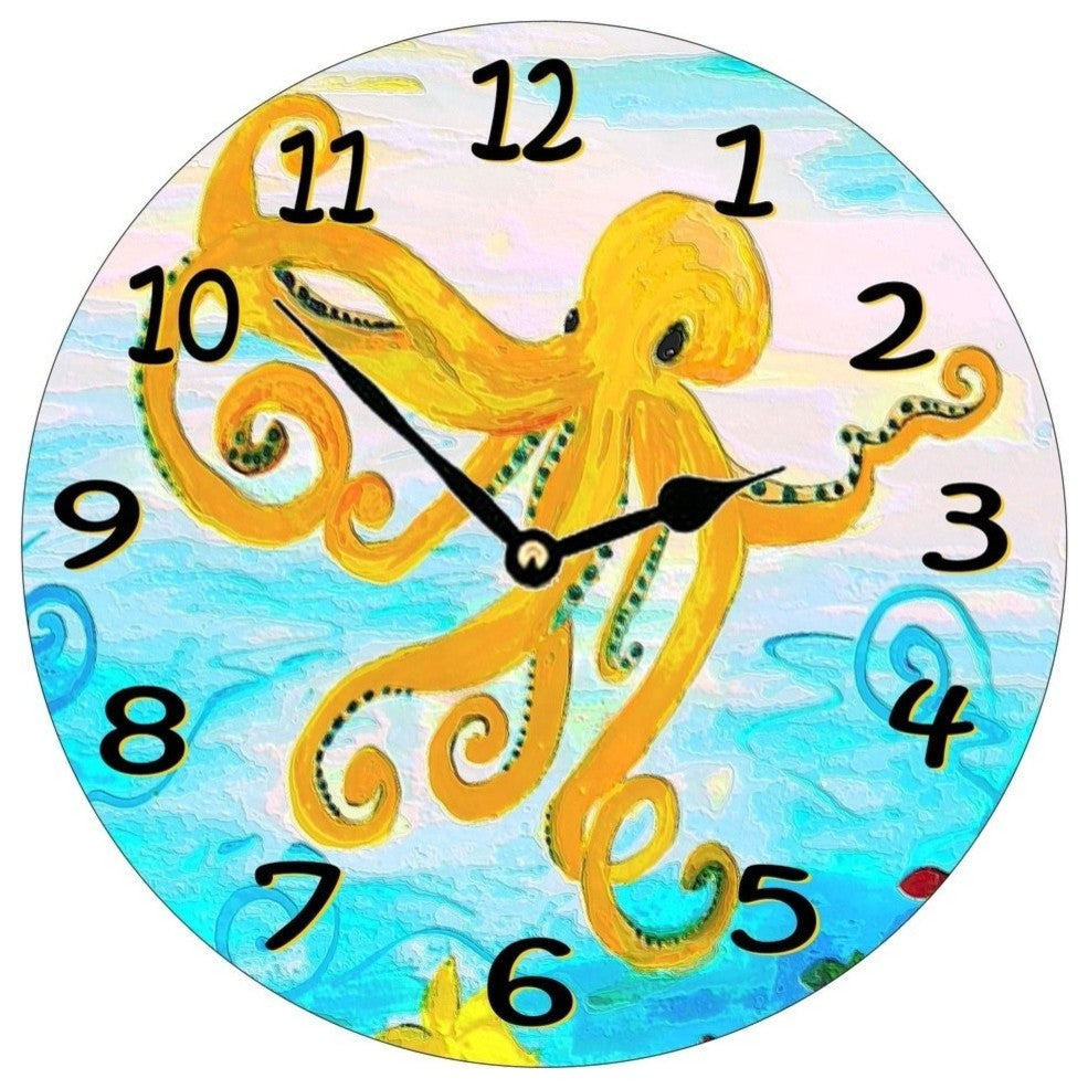 Yellow Octopus Wall Clock