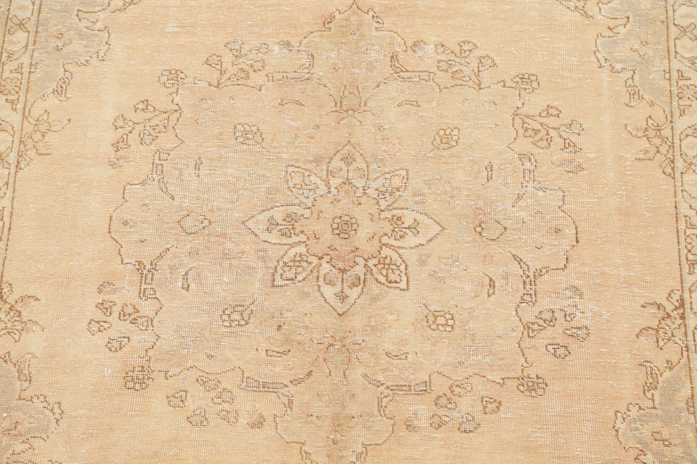 Consigned, Vintage Distressed Handmade Persian Traditional Area Rug, Beige, 6x9