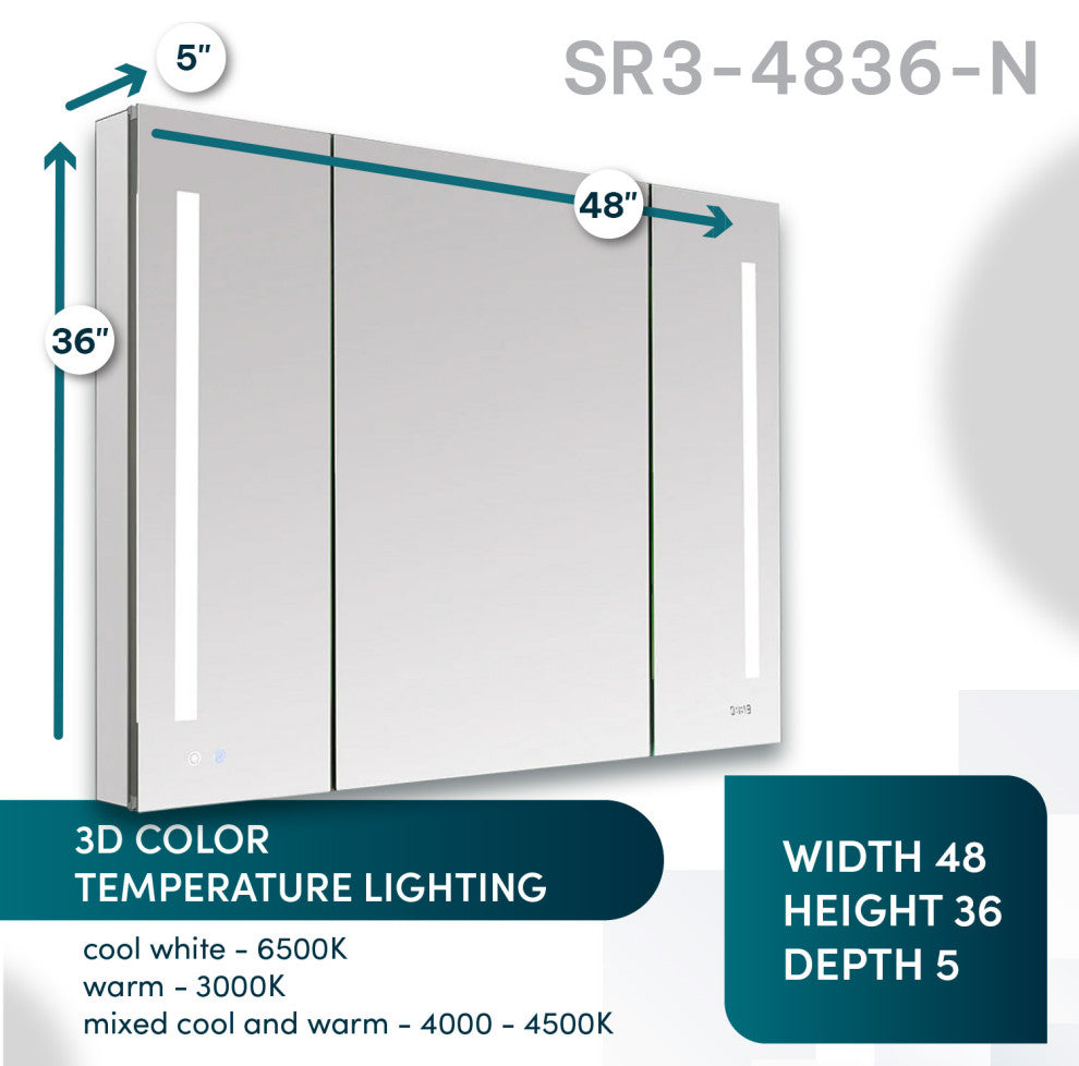 Signature Royale 48" LED Medicine Cabinet Defogger, Adjustable Magnifying Mirror