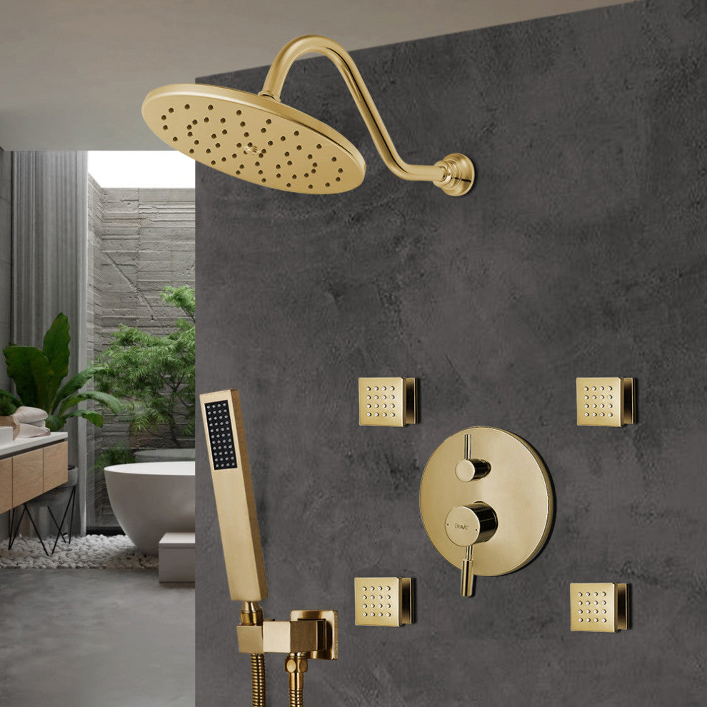 Bravat Brushed Gold Wall Mounted Shower Set, Valve Mixer 3-Way Concealed