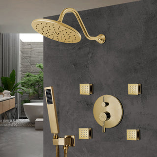 Bravat Brushed Gold Wall Mounted Shower Set, Valve Mixer 3-Way Concealed