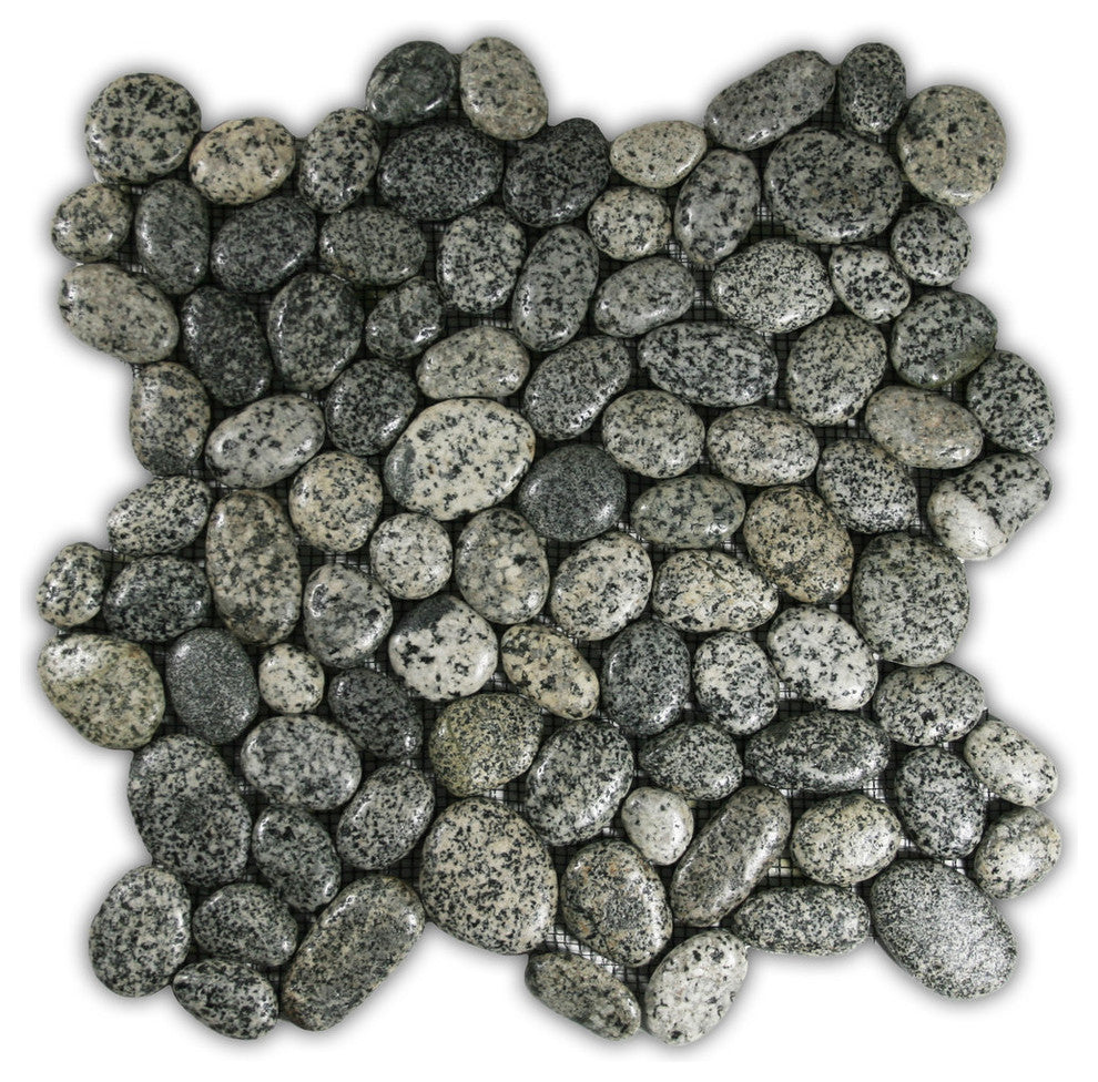 Glazed Speckled Pebble Tile: 12x12 mesh-backed, for showers, patios