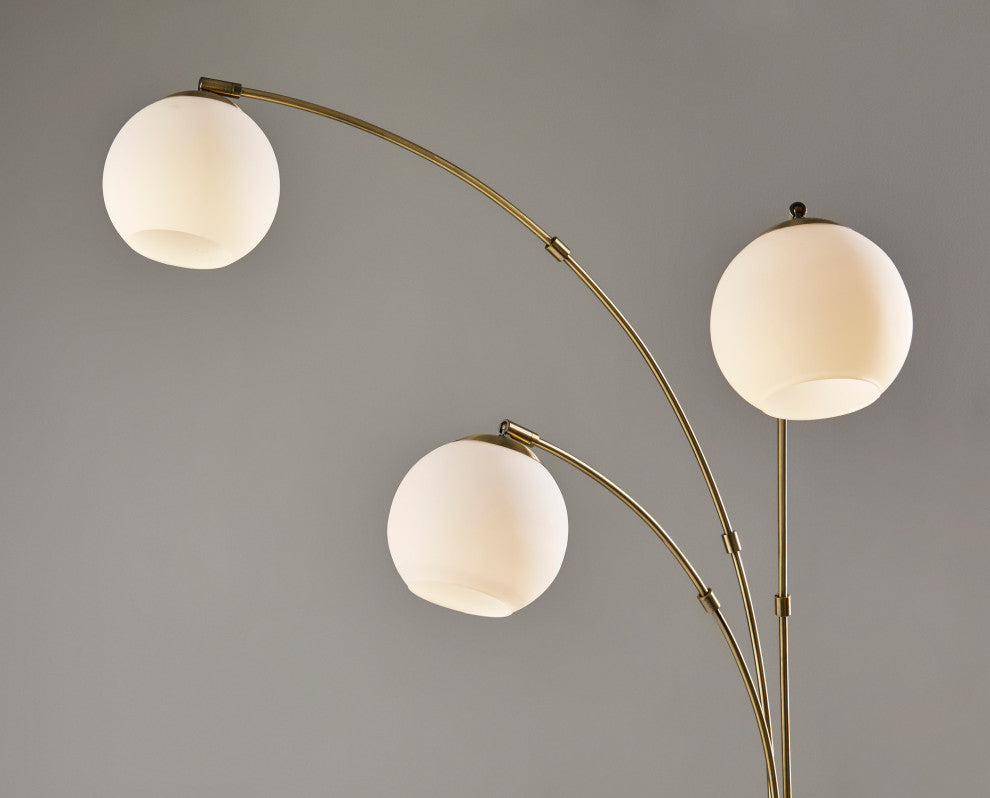 Remi Arc Lamp, Antique Brass with White Opal Glass