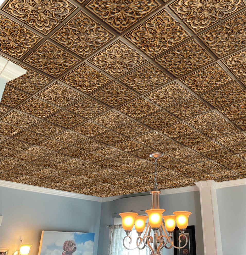 Antique Gold 3D Ceiling Panels, 2'x2', 100 Sq Ft, Pack of 25