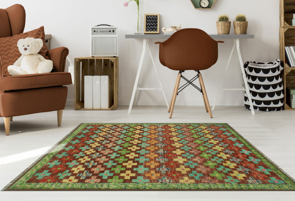 Balochi Brett Burgundy/Light Blue Rug, 3'3x4'10