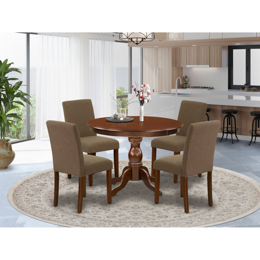 5 Pc Dining Set, Mahogany Breakfast Table, 4 Coffee Chairs