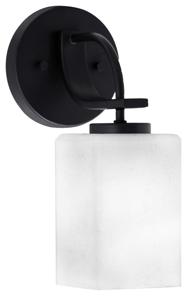 Cavella 1 Light Wall Sconce, Matte Black Finish, 4" Square  White Muslin Glass