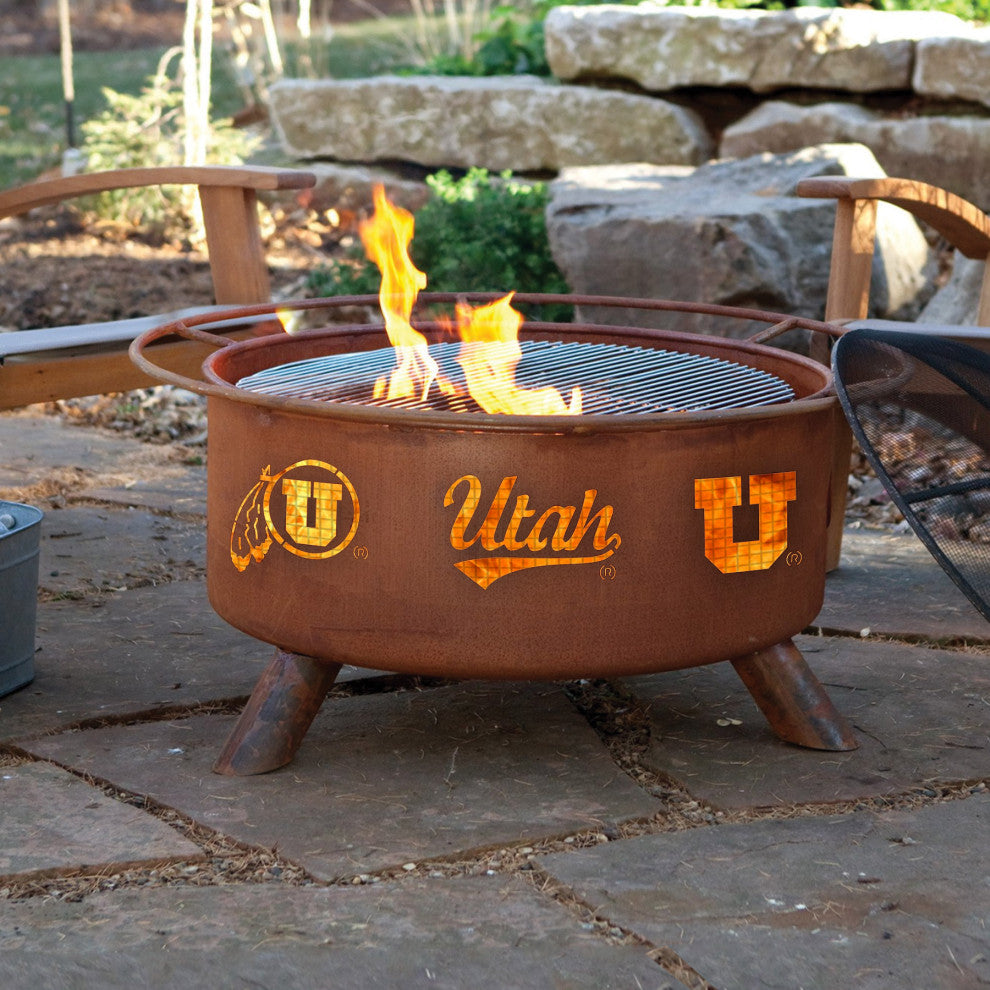 Customizable NCAA Logo Fire Pit, Rust Patina, Utah