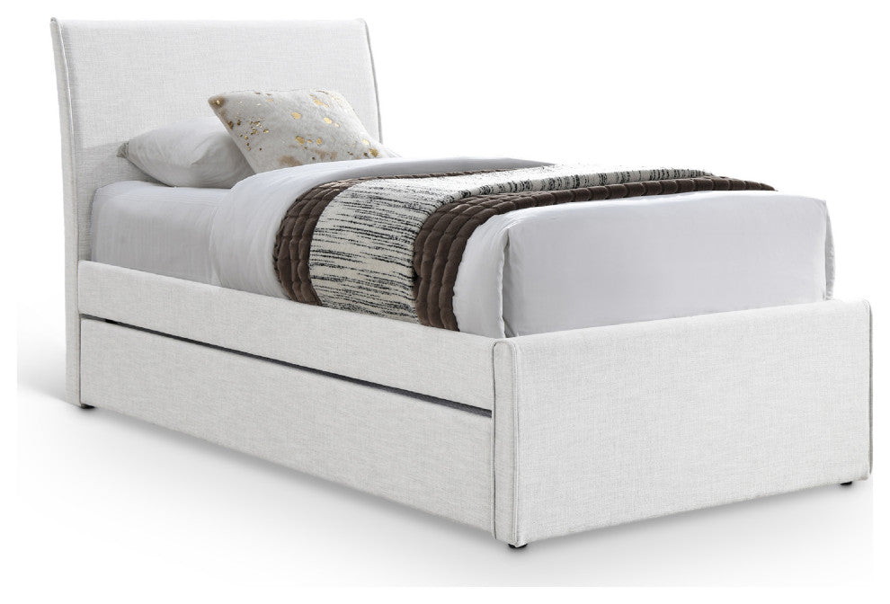 Myles Upholstered Trundle Bed, Cream, Twin, Linen Textured Fabric