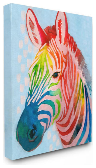 Colorful Abstract Zebra Animal Rainbow Blue Drawing, 30"x40"