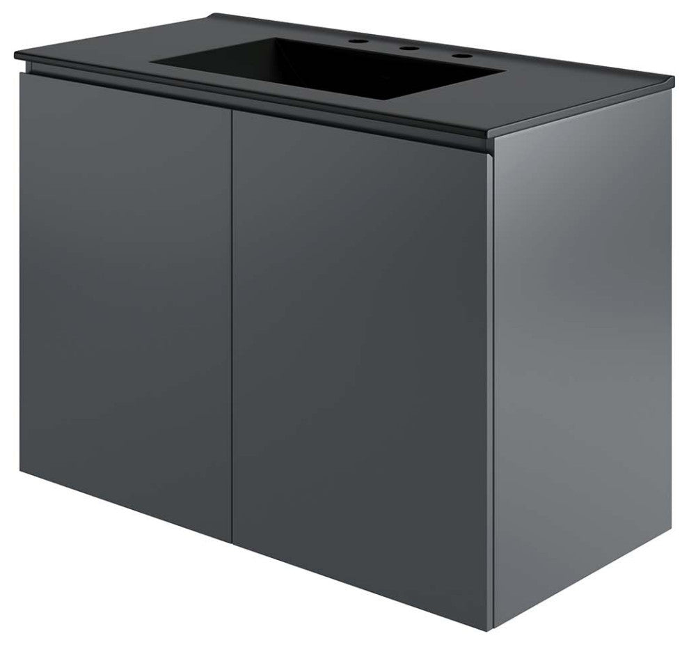 Sink Vanity Cabinet, Wall Mount, Gray Black, Ceramic, Modern, Bathroom