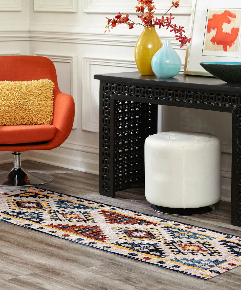 Aqua Mosaic Area Rug, Taupe/Copper, 2'6"x8'