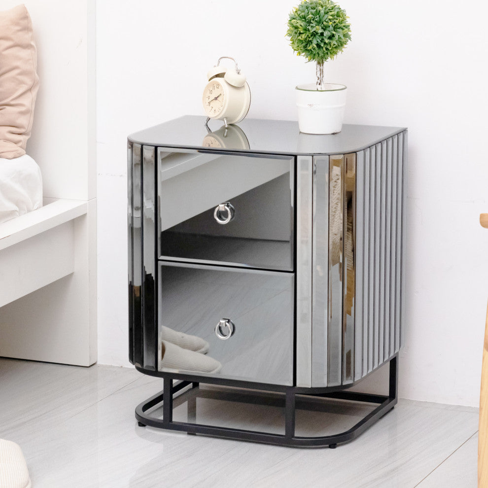 2-Drawer Wood Nightstand with Handle, Grey, 23'' Tall