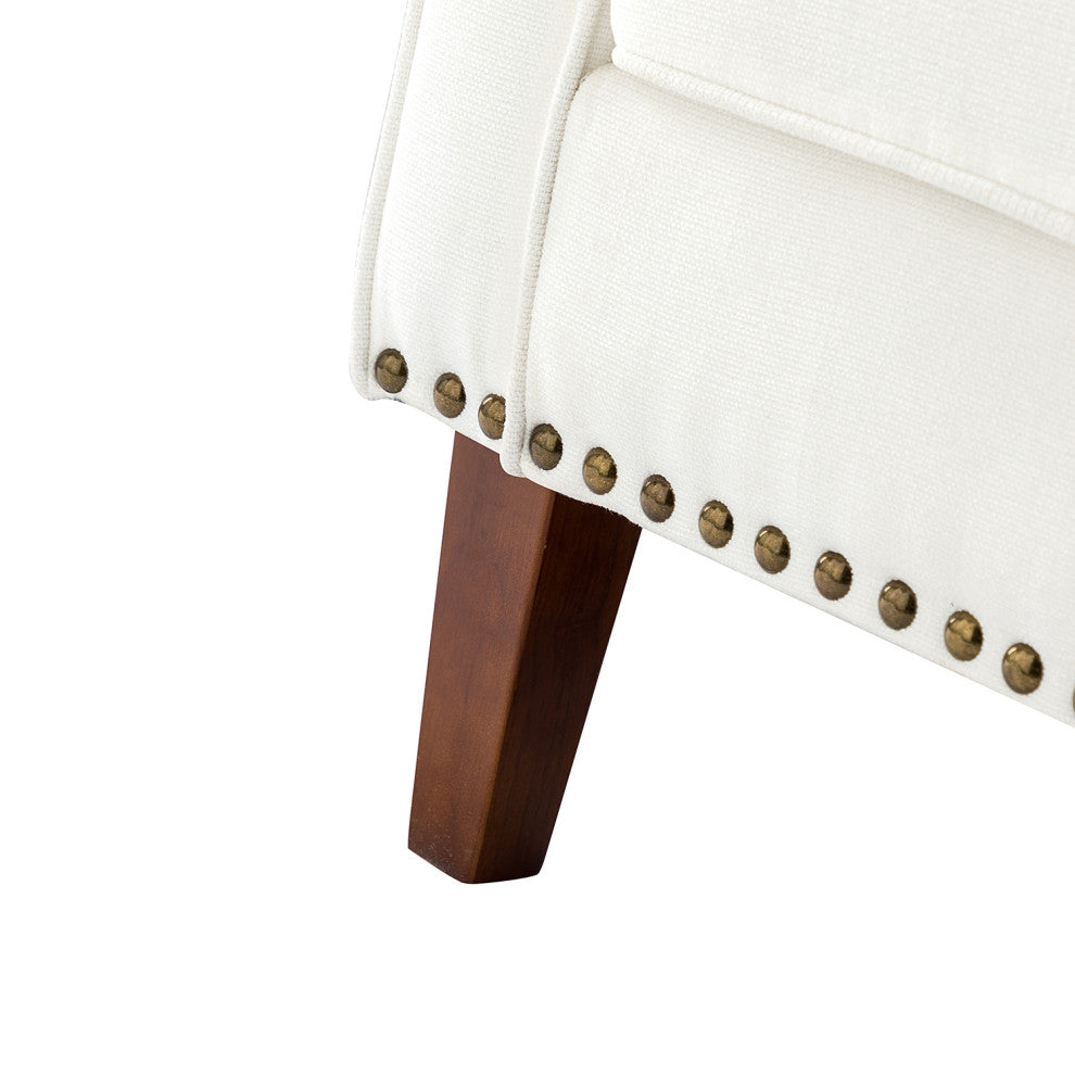34" Tall Comfort Bedroom Armchair with Solid Wood Legs, Ivory