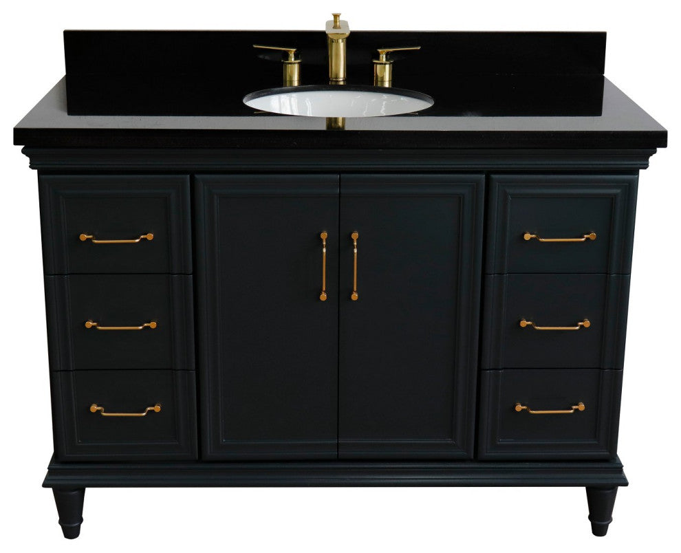 49" Single Sink Vanity, Dark Gray Finish With Black Galaxy Granite